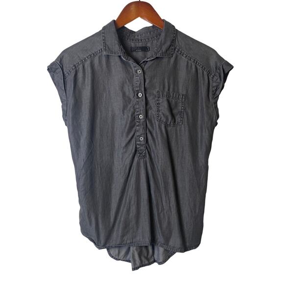 PrAna Gray Chambray Azul Cap Sleeve 1/2 Button Blouse Women's Size Small - Picture 3 of 10